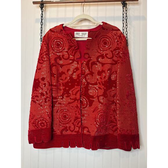 Vintage Aurora Ruffolo Christian Ruperto Red Sequin Button Cardigan Party Sz XL - Picture 1 of 7
